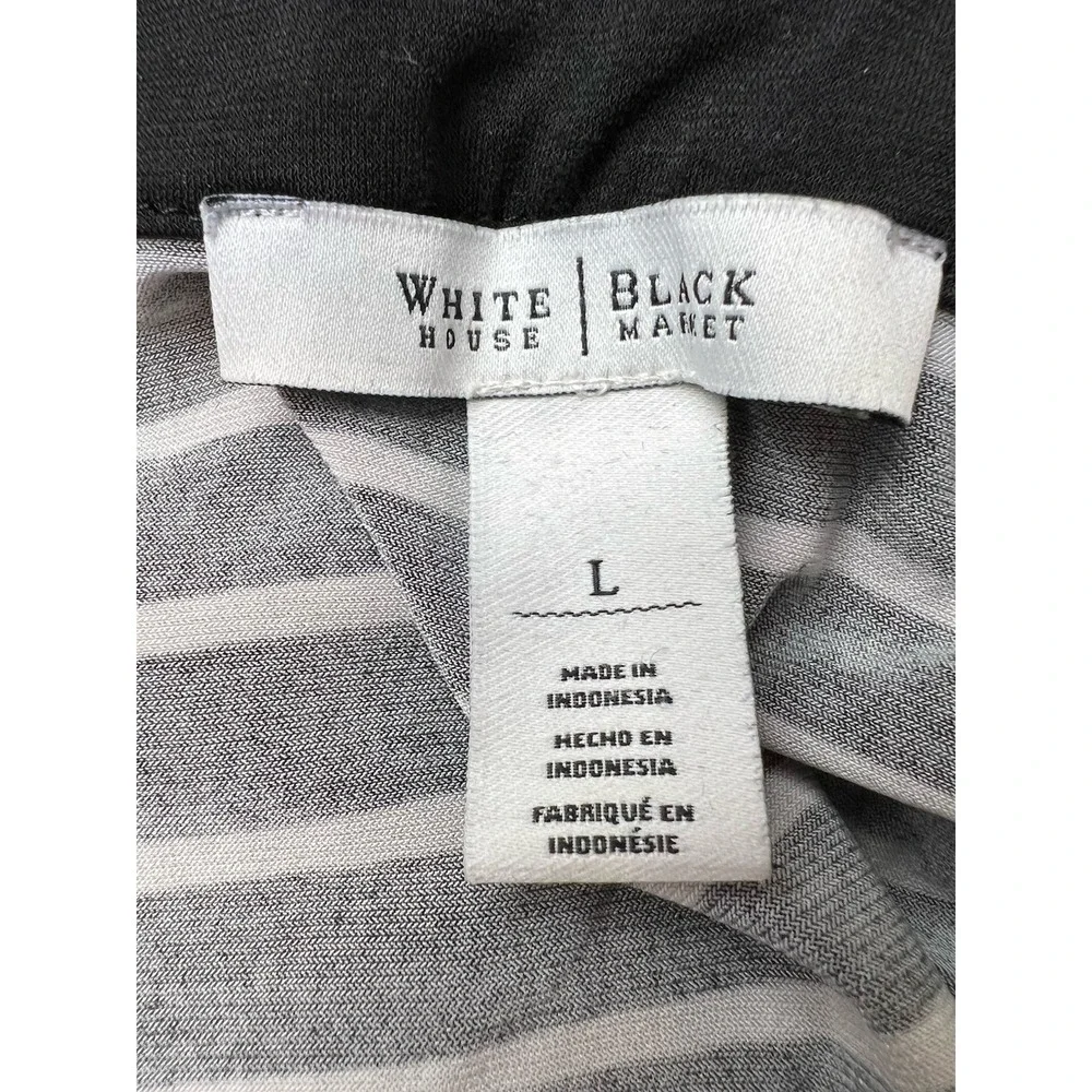 White House Black Market Tunic Dress L Black White Stripes Boat Coastal 3/4 Slv